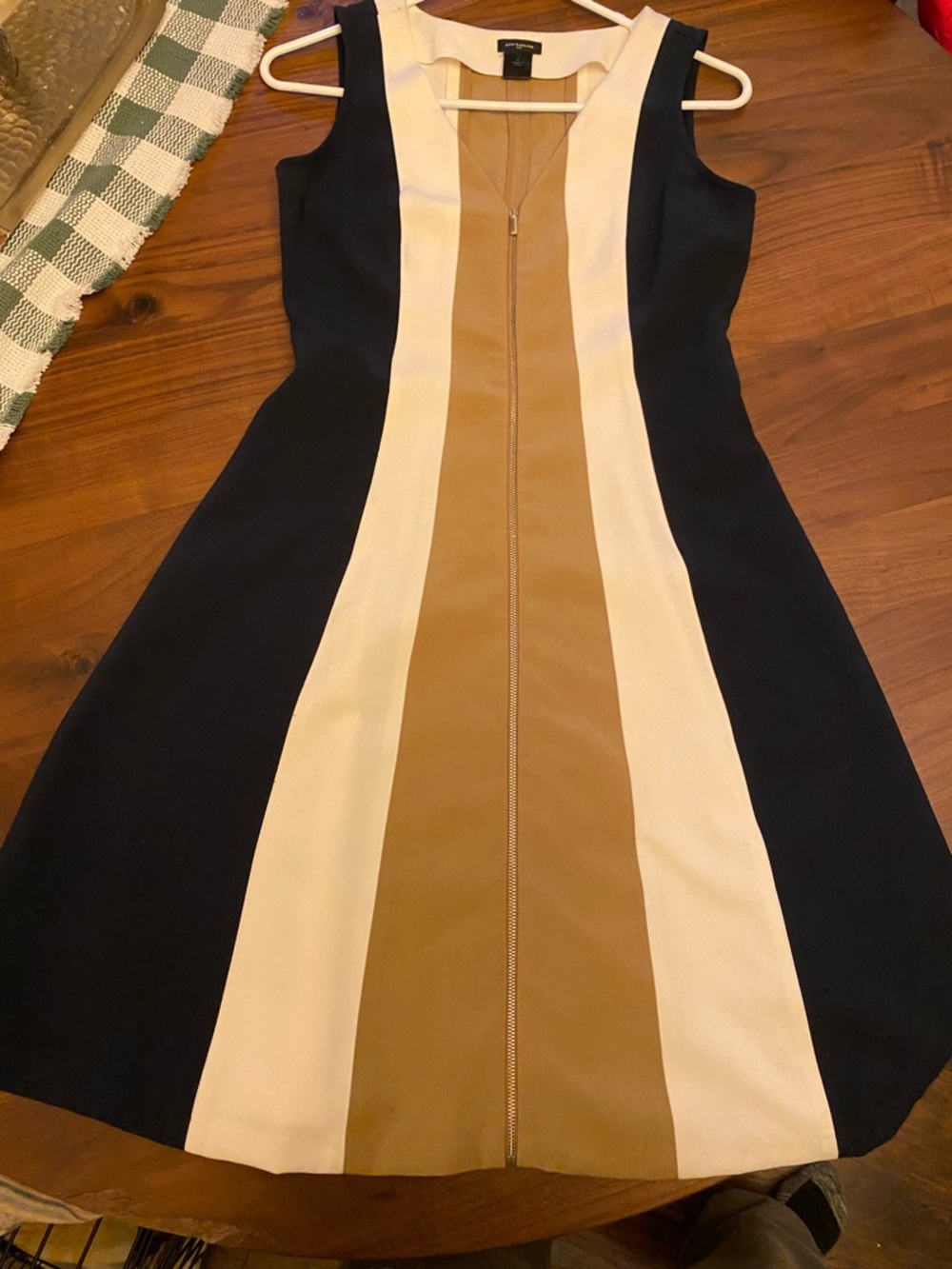 Ann Taylor Navy, Cream & Camel Colorblock Fit-and-Flare Dress